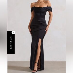Club L London KIMBERLY
BLACK BARDOT FISHTAIL SATIN MAXI DRESS